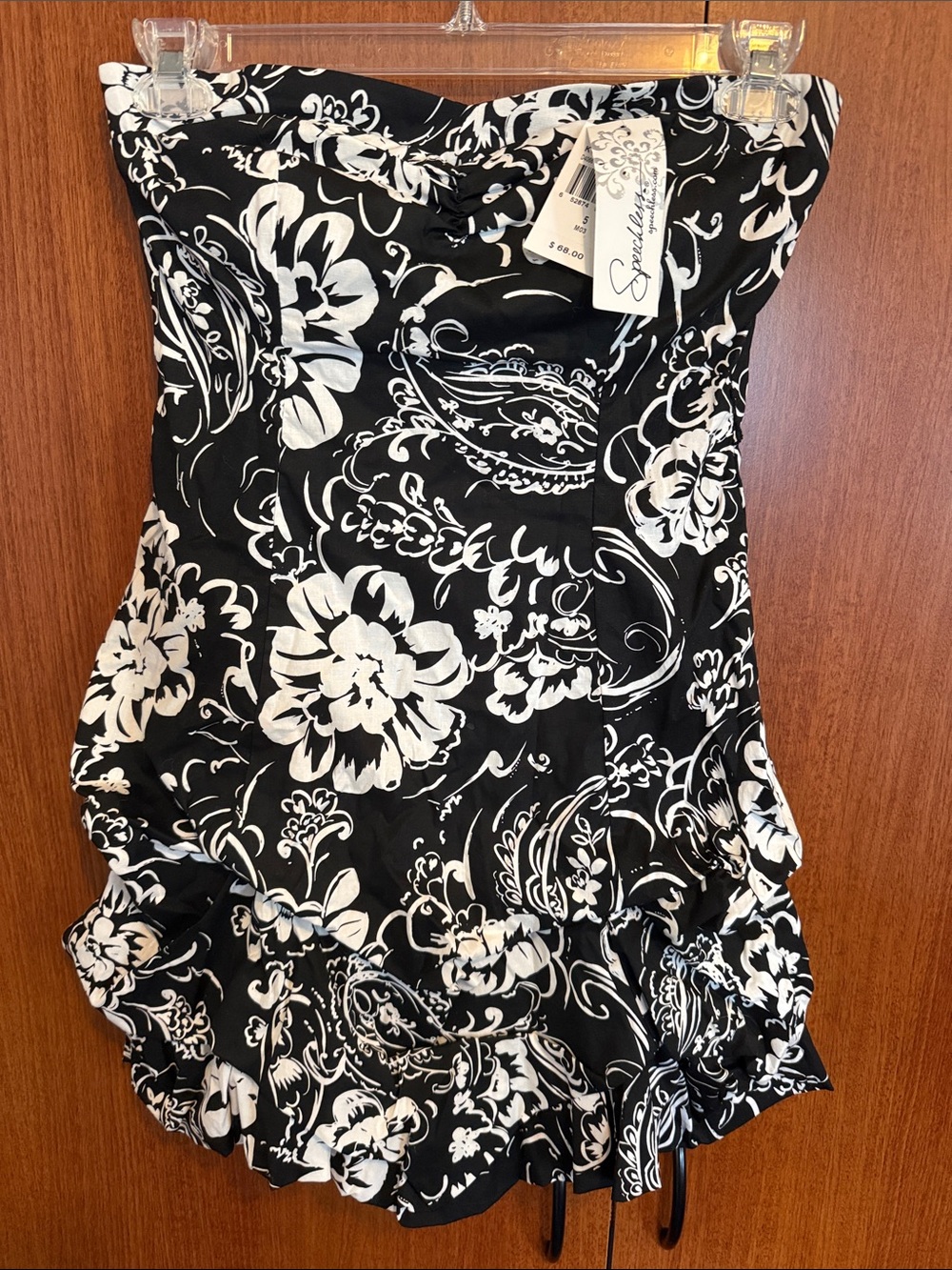 NWT Speechless Y2K Black White Floral Strapless Ruffle Mini Dress